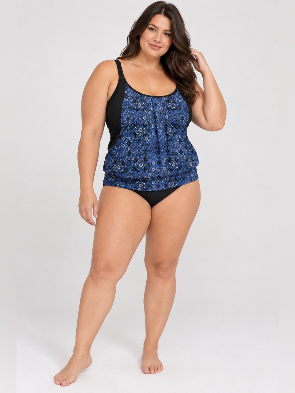 Penningtons Blue Black Fooler Tankini Swimsiit Top Swim size 2X Cover-Up Resort